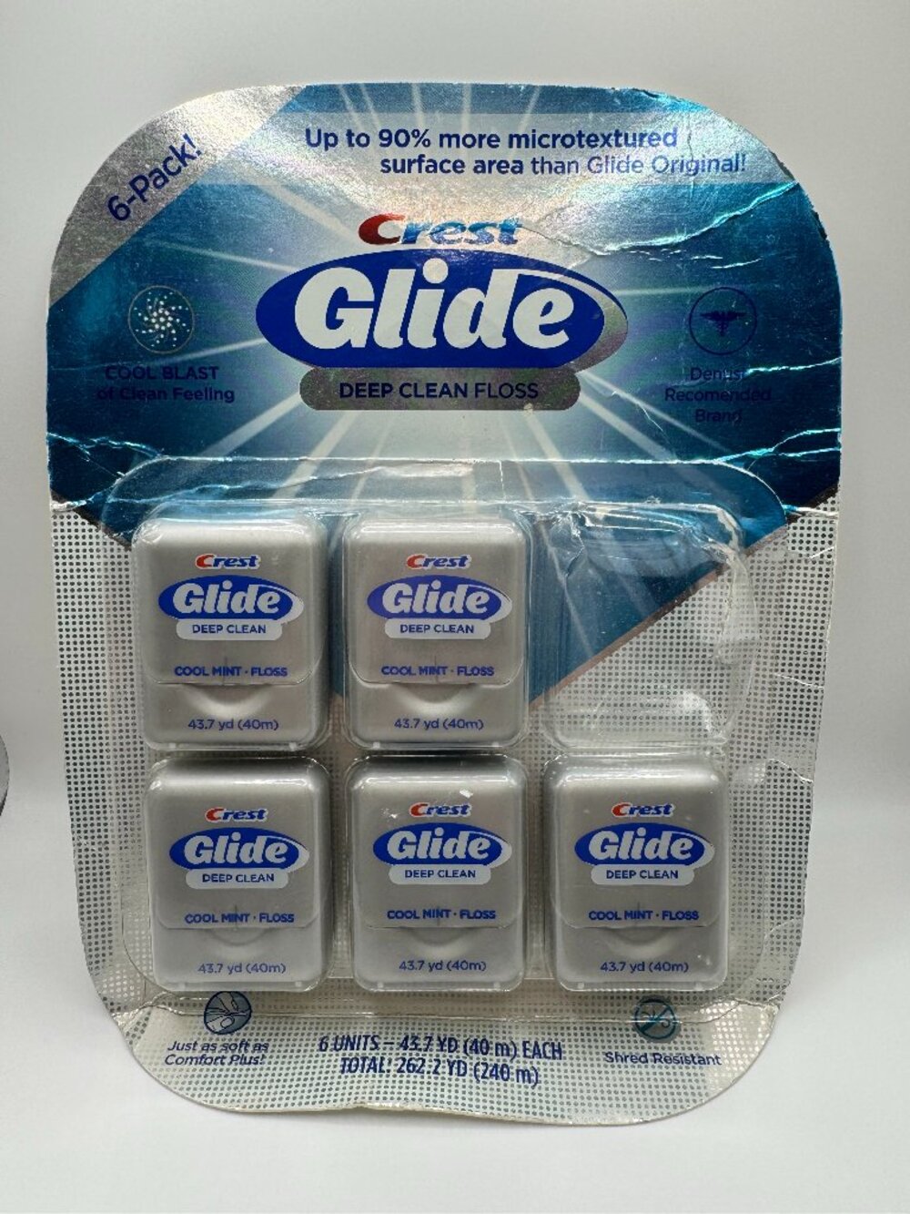 Crest Glide Deep Clean Dental Floss Cool Mint 43.7yd 40m 5-Pack Partial Set